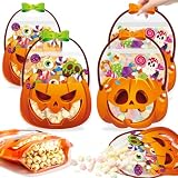 FOIMAS Halloween Treat Bags, 50pcs Pumpkin Cauldron Plastic Candy Bag Zipper Seal Bag Resealable Jack-O-Latern Goodie Bags with Handle for Trick or Treat Halloween Party Supply Decor Home Classroom
