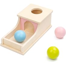 Busy edition Montessori Toys for 1 Year Old, Wooden Object Permanence Box with Tray Three Balls, Preschool Infant Toys 6-12 Months Developmental, 9 Month Old Baby Toys, Cause and Effect Ball Drop Toy