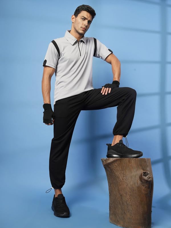 Image of CHKOKKO Gym Tshirt for Men Workout Activewear Man T-Shirts Polo Neck Zipper Regular Fit Half Sleeves for Sports Running Yoga Training Activities