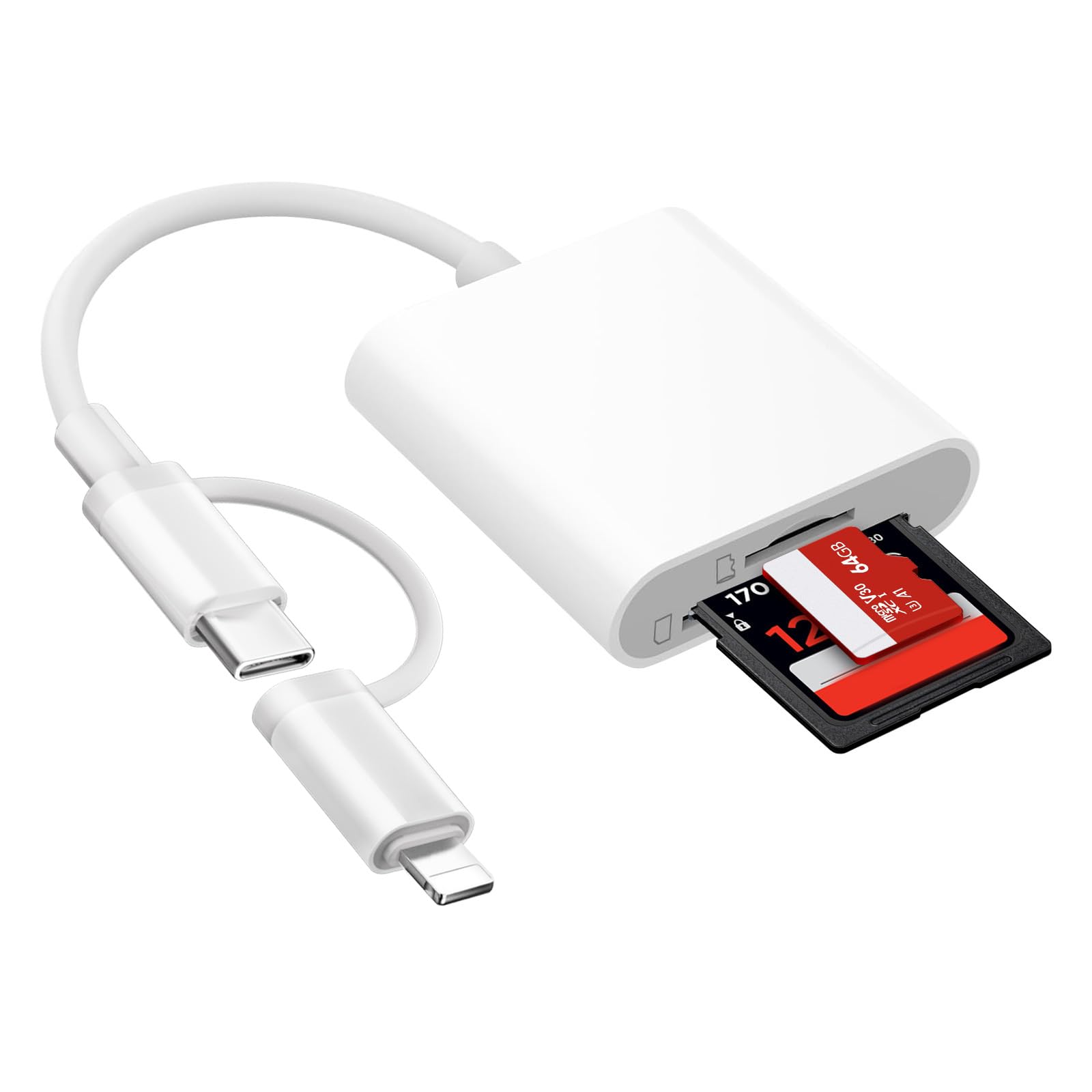 SD Kartenleser für iPhone, Speicher SD Kartenleser Lightning SD Kartenleser USB C SD/MicroSD Card Reader-Plug-and-Play, SD Karten Adapter für iPhone Typ C Kartenleser für iPhone15/iPad/MacBook/Laptop