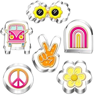 LUBTOSMN Large Groovy Cookie Cutter Set-6 Piece-VW Van, Peace Hand, Daisy, Floral Sunnies, Rainbow and Circle-Diswasher Sa...