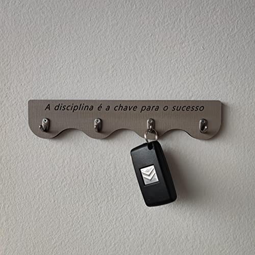 Porta Chaves em MDF - Disciplina - 4 Ganchos- Creme e Prata