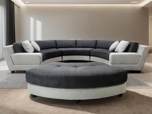Miniatura 4 de Stendmar Juego de sofá seccional curvado de tela de microfibra redonda semicircular de 160 pulgadas S606 (microfibra, gris/gris oscuro) Gris/Gris