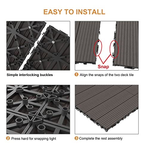 Goovilla Wood Plastic Composite Interlocking Patio Deck Tiles 9 Pack (9 Sq. Ft), 12"X12" Waterproof Indoor Outdoor Flooring All Weather Use, Balcony Floor Covering Tile, Decking Tiles, Dark Coffee #TOP6