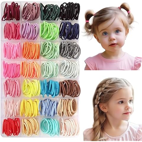 Baby Girl Hair Ties, EleMirsa 420pcs Small Hair Ties for Toddler Fine Hair Little Girl Tiny Finger Colorful Multicolored Hair Rubber Elastics with Organizer Box, 28 Multicolors 0.8 Inch in Diameter Cover