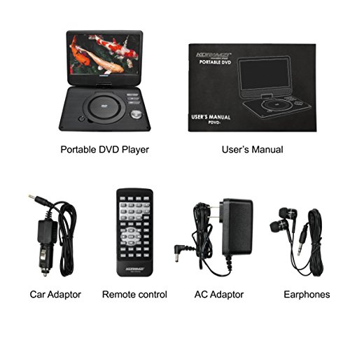 image for Koramzi Portable Swivel DVD Player with Rechargeable Battery / USB&SD 