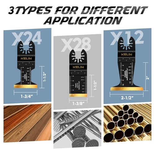 Image of KELIN 64pcs Titanium Oscillating Tool Blades, Universal Multitool Blades for Metal Wood Cutting, Oscillating Saw Blade for Metal Hard Material, Multi Tool Blades Kits Fit Dewalt Bosch Milwaukee Ryobi