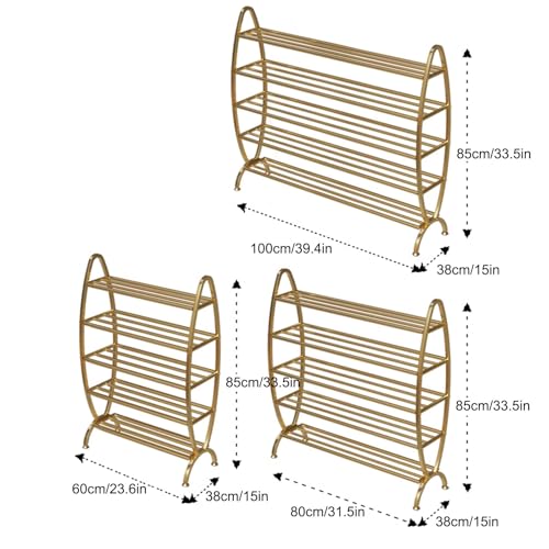 Gold Metal Schuhregal für kleine Räume, schmaler vertikaler Organizer Stand, Robuster Bogen Design Entryway-Speicherlösung, Modernes Dekorfreundlich