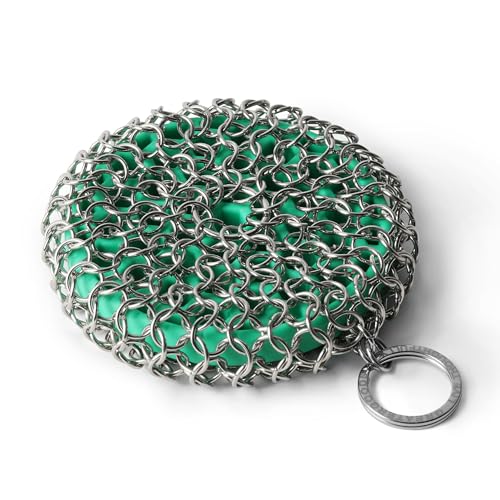 Image of Greater Goods Chainmail Scrubber, Silicone and Stainless Steel Chainmail Scrubber for Cast Iron Pans, 1pc, Designed in St. Louis, Teal