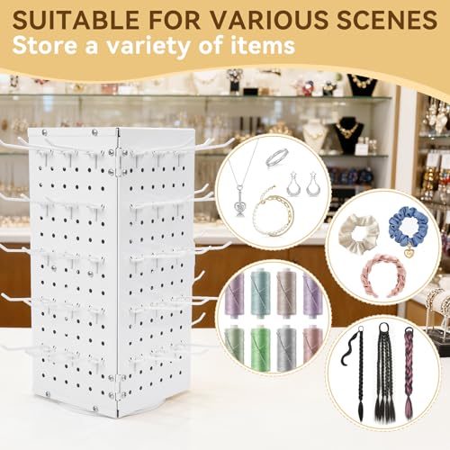Image of Metal 360 Fully Rotating Thread Rack, Detachable Thread Holder Organizer with Inner Storage Compartments for Sewing, Embroidery, Hair-braiding and Jewelry (White)