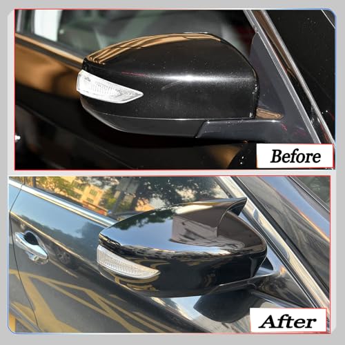Image of Side Mirror Cover,for Nissan Sentra 2013-2019 /Nissan Altima 2013-2018, Bright Black Side Rear Mirror Covers Body Kit Accessories for Cars(with Turn Signal Cutout)