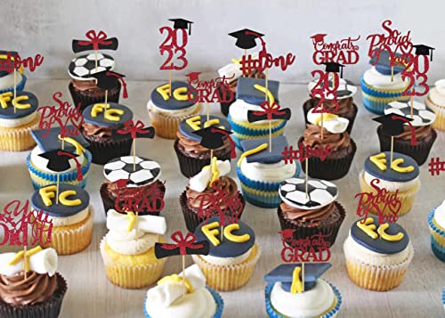 Graduation Cupcake Toppers 2023 Red, Glitter Class Of 2023 Cupcake Toppers Supplies, Class Of 2023 Congrats Grad Cap Diploma Cupcake Picks For Graduation Party Decorations 2023 Red And Black - 40Pcs #TOP3