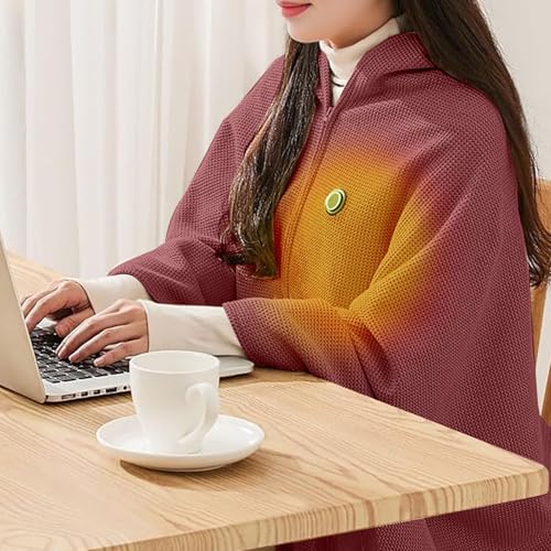 portable heated shawl with USB Waffle Knit Zip Up shawl Warps heated blanket Soft Fast Heating three temp settings2