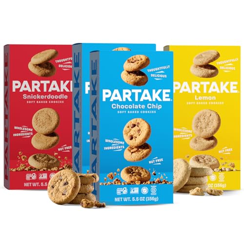 Gluten Free Partake Soft Baked Cookies Variety Pack (Chocolate Chip, Snickerdoodle, Lemon) - Vegan - Free From the Top 9 Allergens Including Dairy, Wheat, Soy, Eggs, & Peanuts - Non GMO - Safe School & Office Snack (4 Pack, 5.5oz Boxes)
