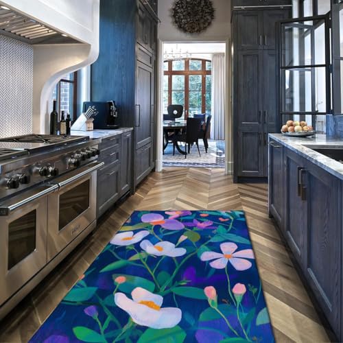 Tapis bleu à fleurs géométriques pour chambre et salon cosy - 3