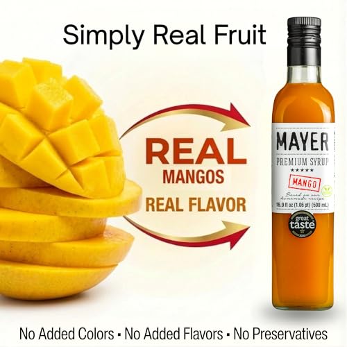 Image of Mayer Mango Syrup for Drinks, Award-Winner, Premium Hungarian Fruit Syrup for Cocktails, Smoothies, Lemonade, Desserts - Crafted with 100% Real Fruits - Rich Taste, No Artificial Flavor, No Additives -Award Winning Artisanal Beverage 16 Oz, 1Pack