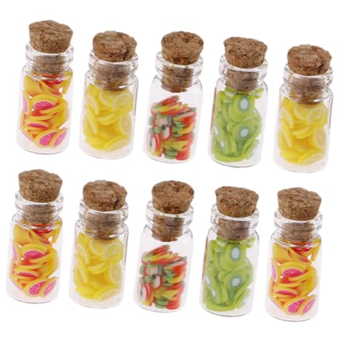 NUOLUX 10個ドールハウス用ミニフードジャー 入り フルーツスライスガラス瓶 コルク栓付き キッチンおままごと小物 用ミニチュアボトル装飾