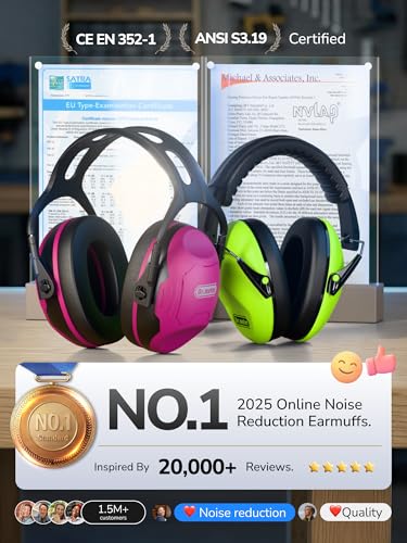 Image of Dr.meter Hearing Protection Ear Muffs, Ear Protection Noise Cancelling Headphones for Adults, Kids Autism Sensory, NRR28dB Noise Reduction Earmuffs for Range, Mowing, Woodworking, Concerts Rose
