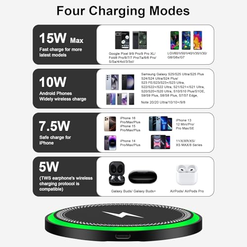 Image of Wireless Charger Samsung Fast Charging Pad for Galaxy S25 Ultra /S25 Plus /S24 FE Ultra /S23 /S22 /S21 /Z Flip Fold 6,15W Wireless Phone Charger Android Charging Mat Station for Google Pixel 9a 9 Pro XL 8a
