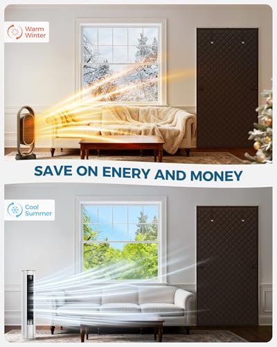 Image of Augblinds Thermal Insulated Door Curtain Fits Door Size 38 x 83 Inch, Oxford Cloth Thicken Cotton Filled, Curtain Size 41 inch x 85 inch, Single Piece Door Insulation Blanket Cover for Cold in Winter, Brown