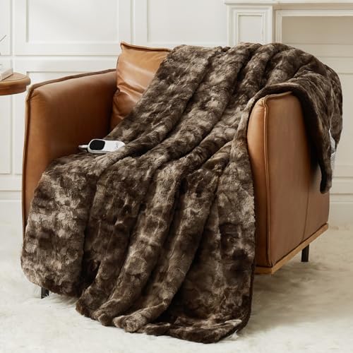 Image of Homemate Heated Blanket Electric Throw - 50 inchx60 inch Heating Blanket Throw 1 /2 /4 /6 /8 Hours Auto-Off 10 Heat Levels Over-Heat Protection Luxury Faux Fur Sherpa ETL Certification