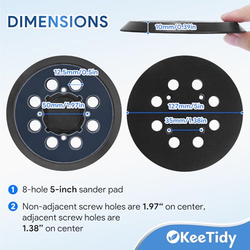 Keetidy Sander Pad for DeWalt DWE6421 6421K DWE6423 6423K DCW210B Random Orbital Sander 4 Screw Holes Sanding, 5\" 8 Hole Hook and Loop Replacement Orbital Sander Pad, Replace Part# DWE64233 & N329079 - Thumbnail 4