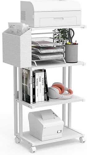 VEDECASA Soporte de impresora de madera de 4 niveles con ruedas rodantes moderno industrial estrecho alto ahorro de espacio con contenedor de