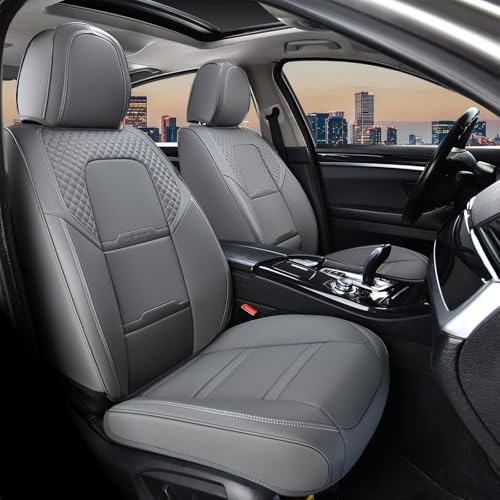 Image of Coverado Car Seat Covers Front Seats, 2 Piece Car Seat Protector with Removable Headrest, Nappa Leather Breathable Front Seat Cushion Side All Wrapped Universal Fit Truck Automotive Most Cars Gray