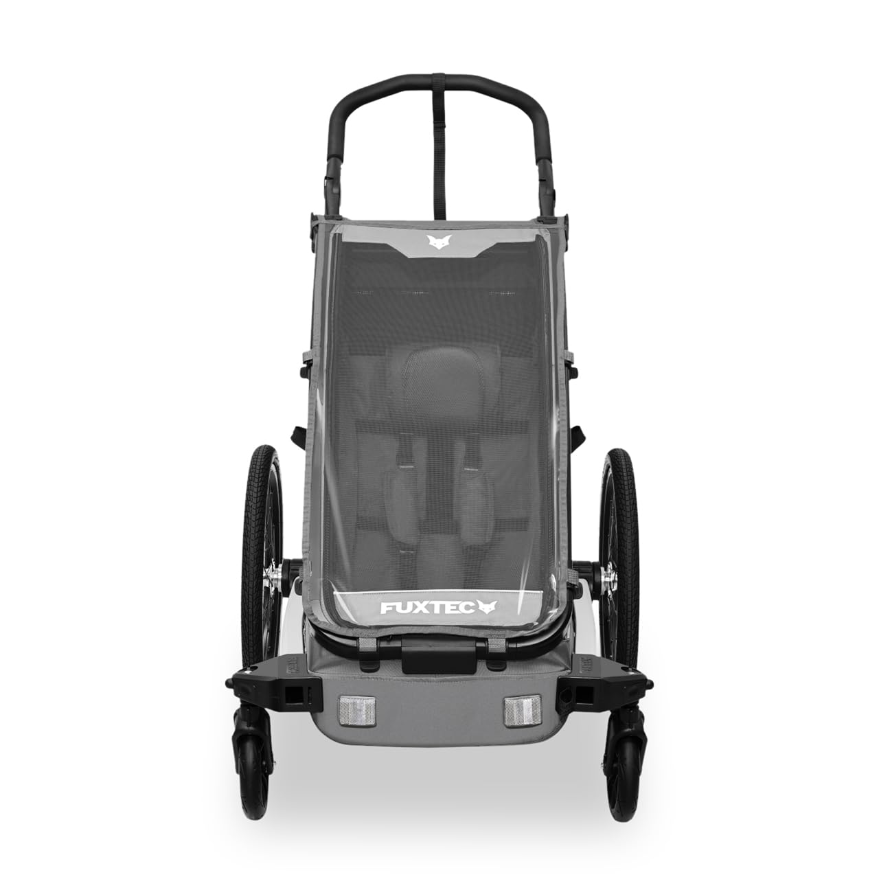 FUXTEC Kinderfahrradanhänger FX-FA1S, EIN-Sitzer faltbar mit Schiebegriff und Regenschutz, integrierter Anschnallgurt und Handgelenksband, max. Zuladung 35kg, inkl. Kupplung und Sicherheitsfahne