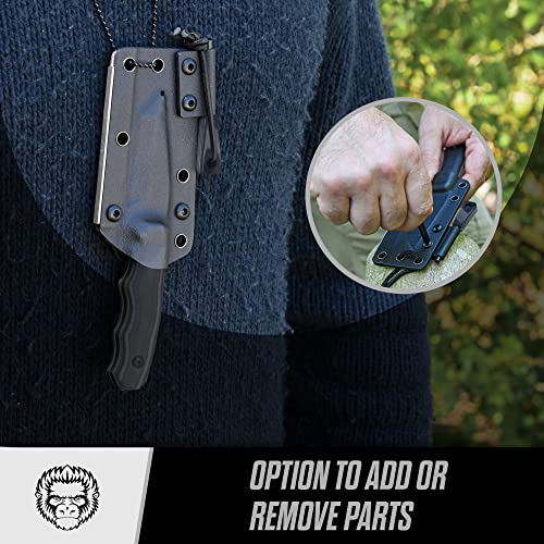 Survival Knife | Bushcraft Neck Knife Men's Gift Set Fixed Blade Ambidextrous Kydex Sheath & Ferro Rod - Full Tang Edc D2 Blade (Black Blade + Black And Grey Liner) #TOP6
