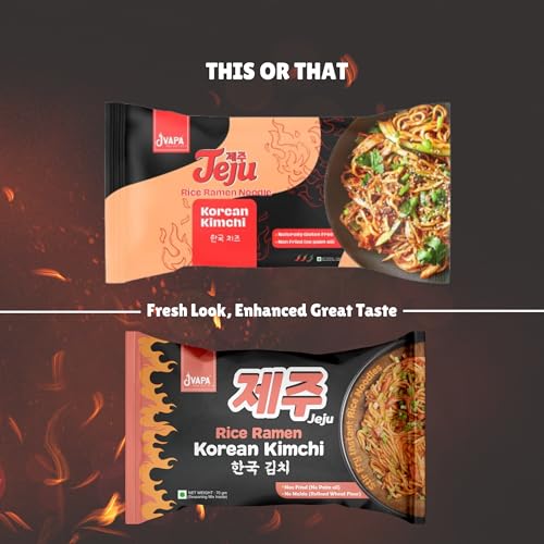 Image of Jvapa Jeju Rice Noodles - Naturally Gluten Free, Made with 100% Rice, Combo with Instant Noodles 540g (Korean Flavours with Seasoning) | Super Spicy KoreanKimchi & KoreanCheese