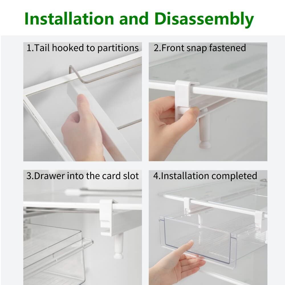Contenedores organizadores de refrigerador, cajón de plástico transparente para refrigerador con asa, organizador de cajones de nevera debajo del estante para queso, carne delicatessen, 6
