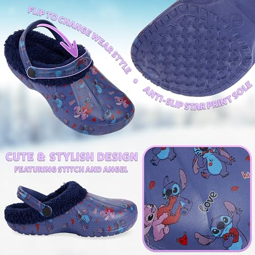 Image of Disney Stitch Clogs for Women Winter Fleece Lining Warm Slip On Sandals Outdoor Garden Shoes with Strap Gifts for Women