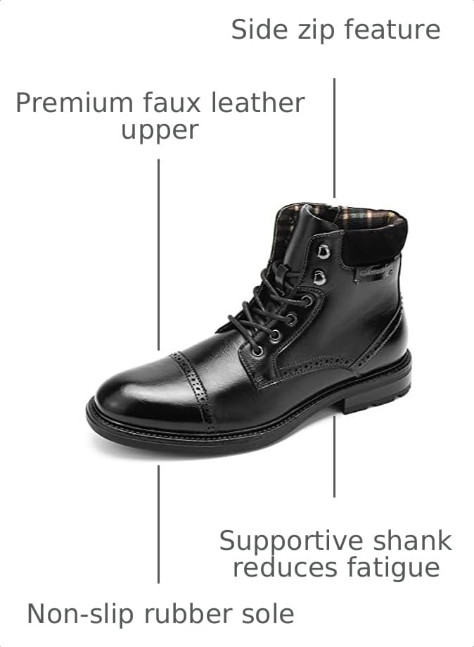 Image of Temeshu Men's Oxford Ankle Boots Lace-Up Side Zip Fashion Casual Dress Boot Cap Toe Motorcycle Boots MS06