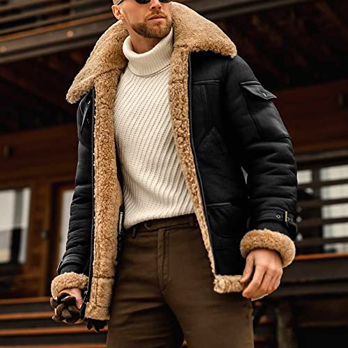 Sherpa Lined Leather Jacket Men Suede Sherpa Shearling Faux Fur Leather Coat Sheepskin Winter Coat Fur Collar Jacket2