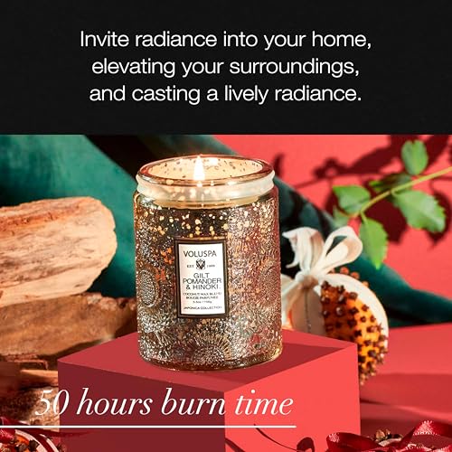 Image of Voluspa Gilt Pomander Hinoki, Small Candle Jar, 5.5 Ounces, 50 Hour Burn Time, Coconut Wax for Clean Burning, Handcrafted in the USA