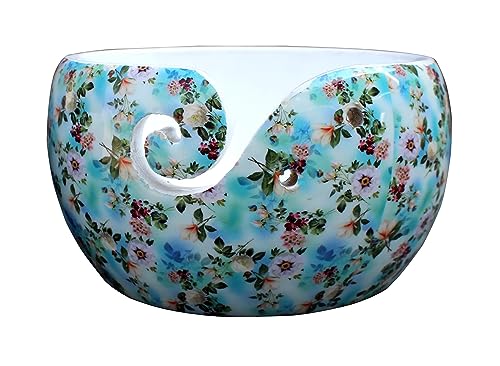 Image of Multi Purpose Wooden Yarn Bowl - Yarn Holder Rosewood - Knitting Bowl Handmade Wooden Yarn Bowl for Knitting and Crochet | Large Knitting Bowl Mother's Day Gift (Sky-Blue)