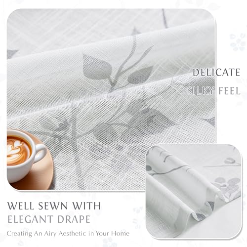 Image of Beauoop Linen Floral Semi Sheer Valance Curtains for Kitchen Grey 52x18x1