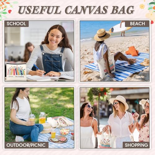 Image of Aliceset Canvas Tote Bags Back to School Gifts for Women Teacher Reusable Grocery Cloth Cosmetic Bag Set for Shopping Travel