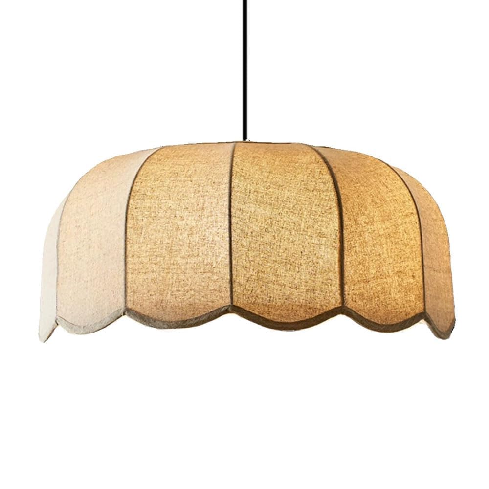 Japanese Country Light Fixture Linen Fabric Lantern Ceiling Hanging Light Beige Boho Antique for Kitchen Island Dining Room Light Farmhouse Chandelier for Bedside, Living, Entryway, Balcony