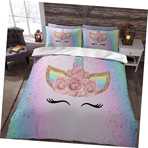 Housse de couette licorne avec 2 taies parure de lit polyester résistant et doux - 4