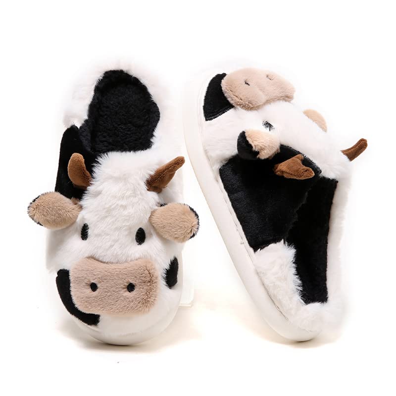 PLMOKN Cow Slippers For Women Indoor And Outdoor Mens House Cute Fuzzy Keep Warm Animal Cloud Slides2