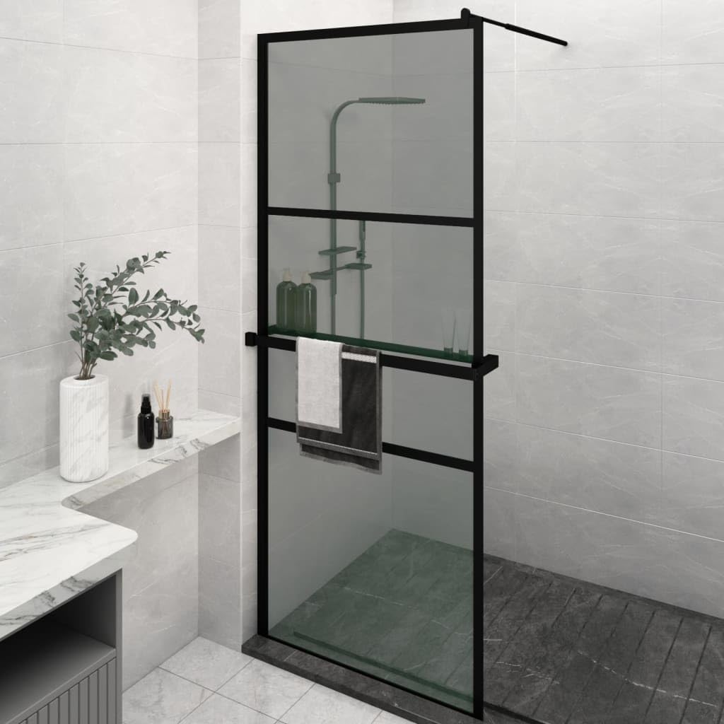 Mampara Ducha con Estante Vidrio ESG y Aluminio Negro 80x195 cm, Mampara Bañera, Mampara Baño Ducha, Cabina De Ducha, Mampara Baño - 3185454