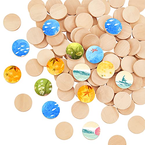 OLYCRAFT 100 x Unfinished Round Wooden Circles 0.98 Inches Natural White Discs for Painting Wedding, Home Decoration