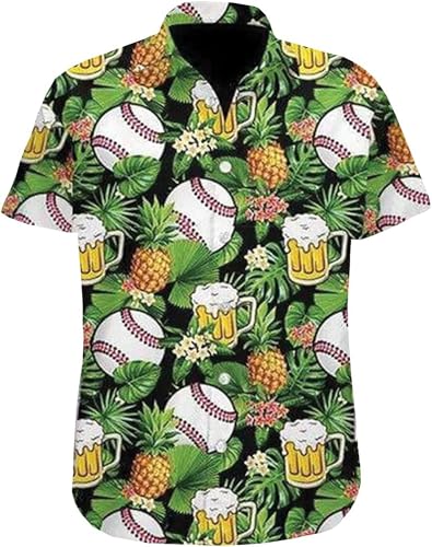 Tropical Hawaiian Shirts for Men - Baseball Life Button Down Mens Hawaiian Shirts Short Sleeve SR63