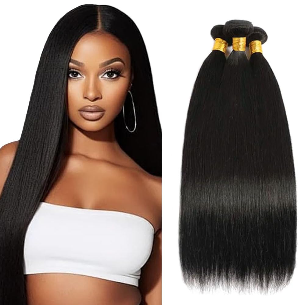 Straight Bundles Human Hair Tessitura Capelli Veri Extensions Capelli Umani Estensioni 3 Bundles 100g/pcs Double Weft #1B Natural Black for Woman 22 24 26 Inch
