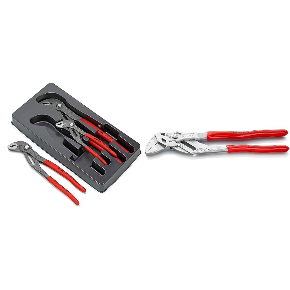 Knipex Cobra Szczypce Nastawne, Czarny/Czerwony, 36.5 x 16.99 x 3.51 cm & Knipex Wkp8603250 Szczypce Nastawne, Srebrny/Czerwony, 250 mm