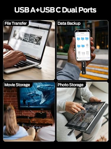 MOVE SPEED USB Drive 256GB External SSD 520MB/s Read Speed, USB 3.2+USB C Dual Ports External Drive, Portable SSD 3-Stage Push-Pull Design for iPhone 15/16/17 Series/Mac/Android Phone etc - Image 4