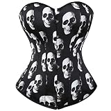 Kranchungel Women's Renaissance Corset Top: Plus Size Overbust Bustier for Halloween Costume, Pirate, Ren Faire & Photoshoots 2X-Large Skull