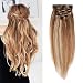 Double Weft 100% Remy Human Hair Clip in Extensions Highlight 10''-22'' Grade 7A Quality Full Head Thick Long Soft Silky Straight 8pcs 18clips(16" / 16 inch 130g,#12/613 Light Brown/Bleach Blonde)